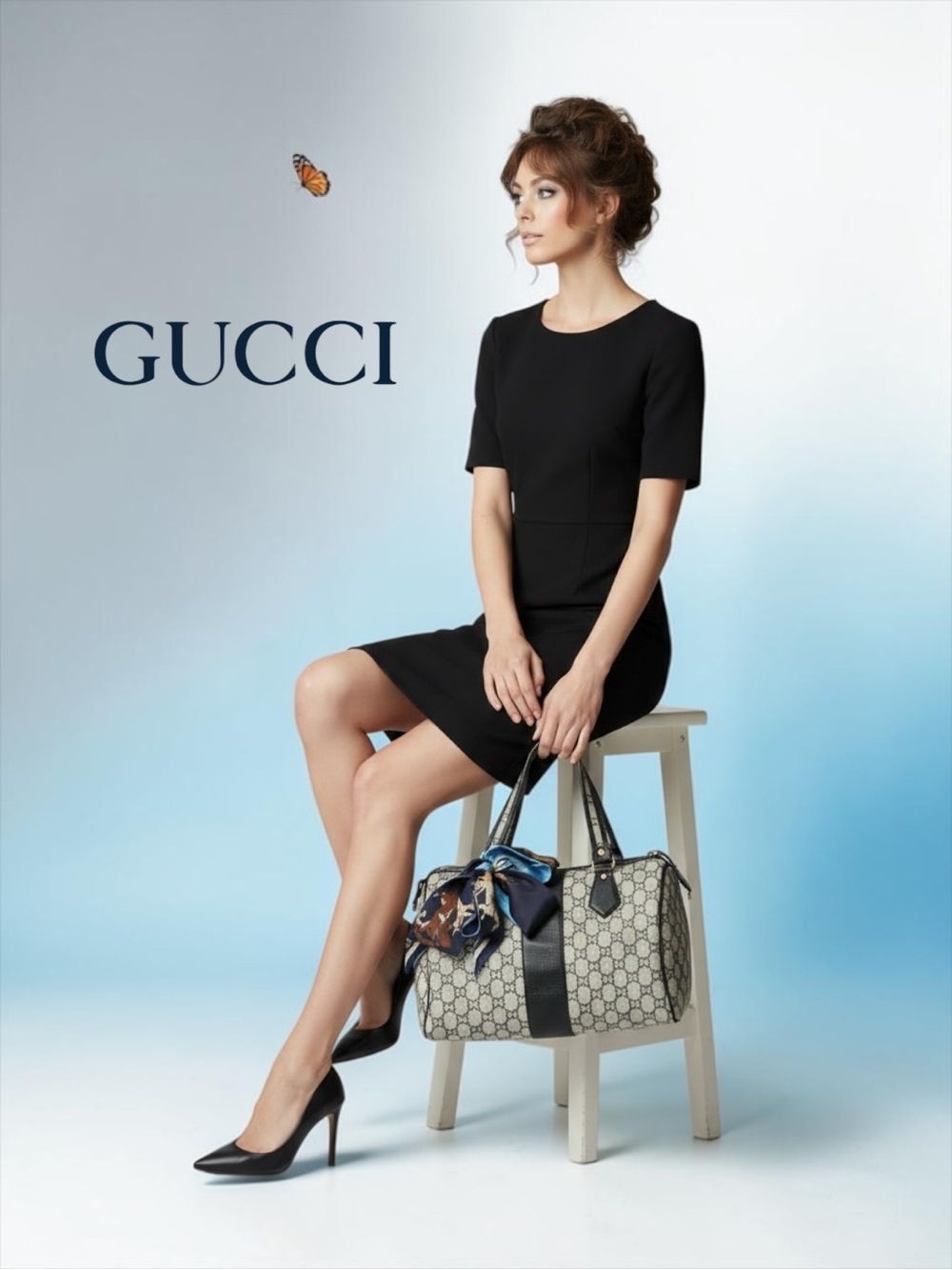 Vintage Gucci Plus GG Monogram Boston Bag - Rare Navy Blue/Black Coated Canvas - Picture 8 of 15